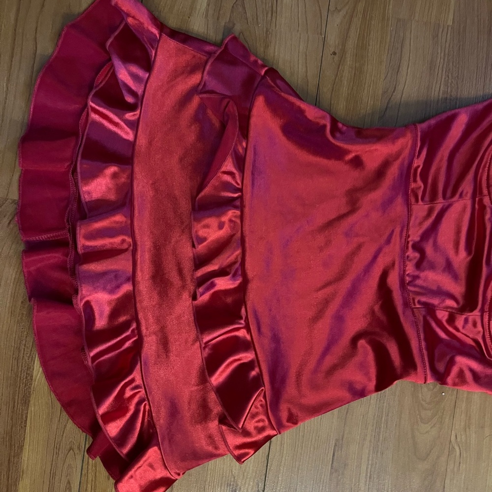 Red Satin Ruffle Dress - Picture 3 of 5